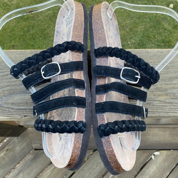Muk Luks Terri Slide Sandals Black Suede Women 11 / 12 Strappy Flats  Slip On - Picture 7 of 14